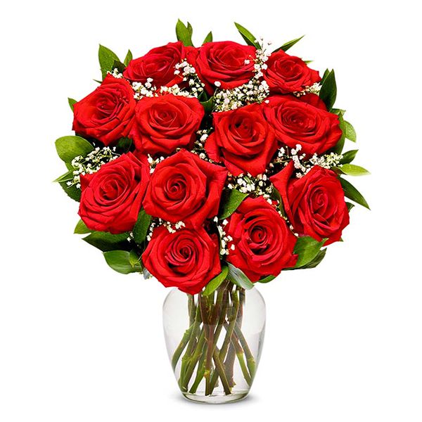 12 Red Roses in Vase