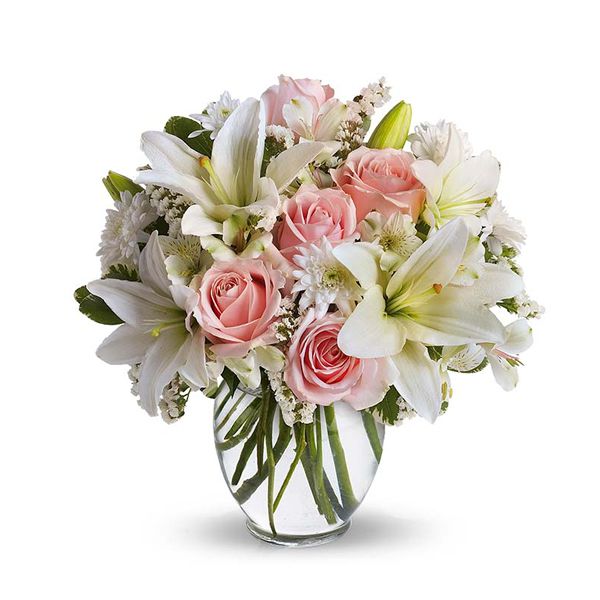 Pink Roses and Lilies in Vase